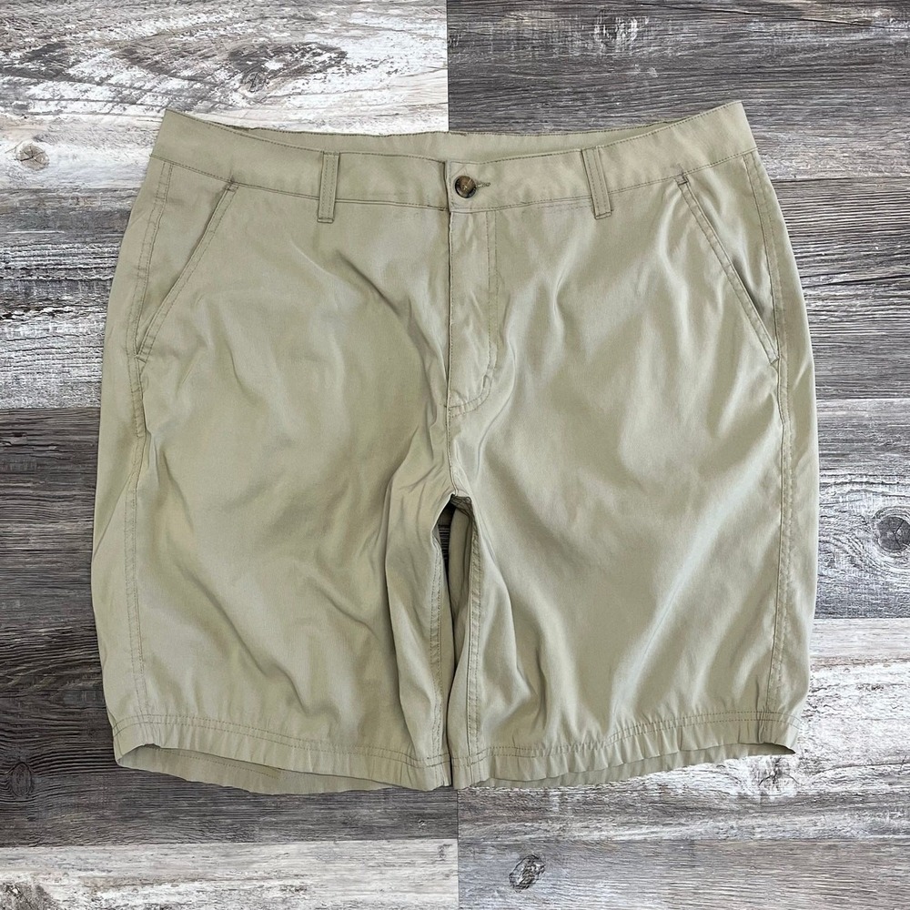 Eddie Bauer Tan Mens 38x10 Outdoor Hiking Camping Stretch Chino Shorts Nylon
